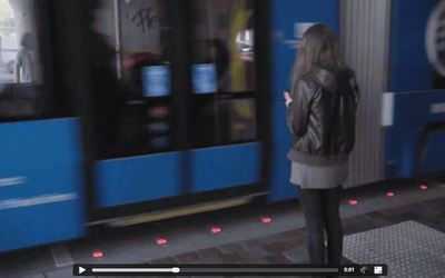 Red lights on the ground warn pedestrians in Germany